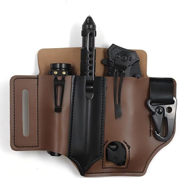Leather Multitool Sheath & Holster | EDC Belt Pouch for Flashlight, Pen, Keys |Handmade Organizer for Camping, Hiking & Outdoor Use