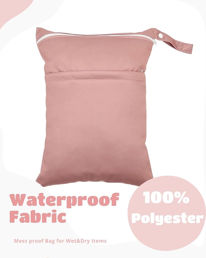 Wet Dry Bag Reusable Waterproof Swimming Bag Travel Beach Pool Yoga Gym Bag for Baby Cloth Diaper Swimsuits Wet Clothes Two Zipper Pockets 3 Pack 3L25