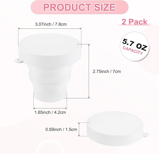 2 Pack Collapsible Travel Cup, 5.7oz(170ml) Silicone Portable Foldable Water Cup Bottle for Travel/Camping/Hiking, Reusable [White]