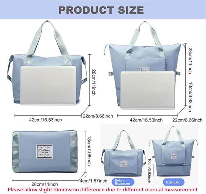 Large Capacity Travel Bag, Foldable Travel Bag, Expandable Travel Duffel Bag, Collapsible Waterproof Large Capacity Travel Handbag, Overnight Bag for Women and Man