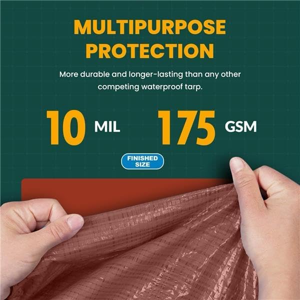 Large Waterproof Tarp - Heavy Duty 10 Mil Thick Poly Tarpaulin Ideal for Canopy Tents, Boats, RV or Pool Covers - Multipurpose Protective Tarps with Grommets for Indoor and Outdoor Use | 40' x 40'
