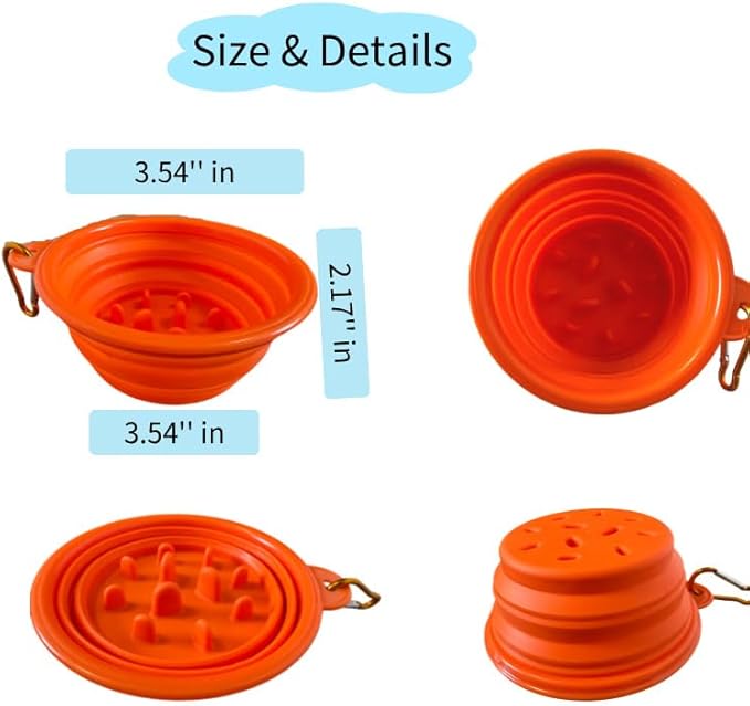 Silicone Collapsible Dog Bowl,2 Pack Pet Travel Foldable Bowl with Carabiners 12oz, Portable Essential Set for Walking, Travel, and Hiking