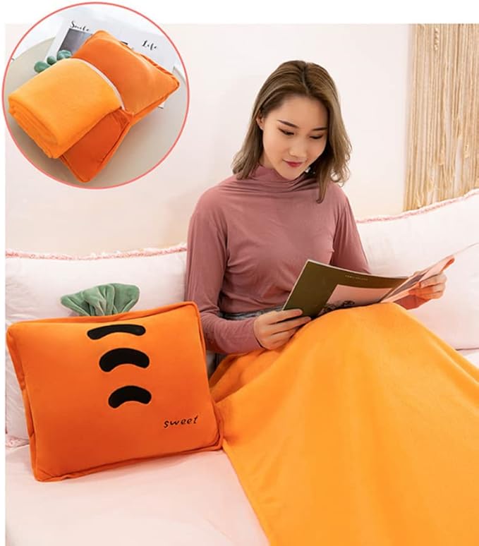 Rikyo 15" Stuffed Fruit Travel Blanket and Pillow Set,3 in 1 Plush Stuffed Hugging Pillow with Warming Hands Pillow Blanket for Kids Gift Travel Airplane Train Bed Office Nap (Pink - Strawberry)