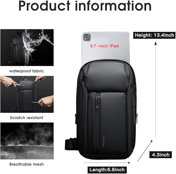 BANGE Men's Crossbody Backpack - Waterproof Shoulder Bag for Travel, Hiking & Daily Commute