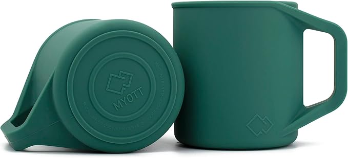 Silicone Coffee Cup - Food Grade Silicone Camping Mug with Handle - Portable, Collapsible Coffee Mug - BPA Free, Dishwasher Safe and Microwave Safe 12- oz (Evergreen, 1 Pack)