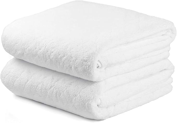 JML Microfiber Bath Towels Set of 2, 30 in x 60 in, Oversized, Ultra Soft, Super Absorbent, Fast Drying, No Fading Large Bathroom Towel Set for Sport, Travel, Fitness, SPA,Yoga (Coral Fleece - White)