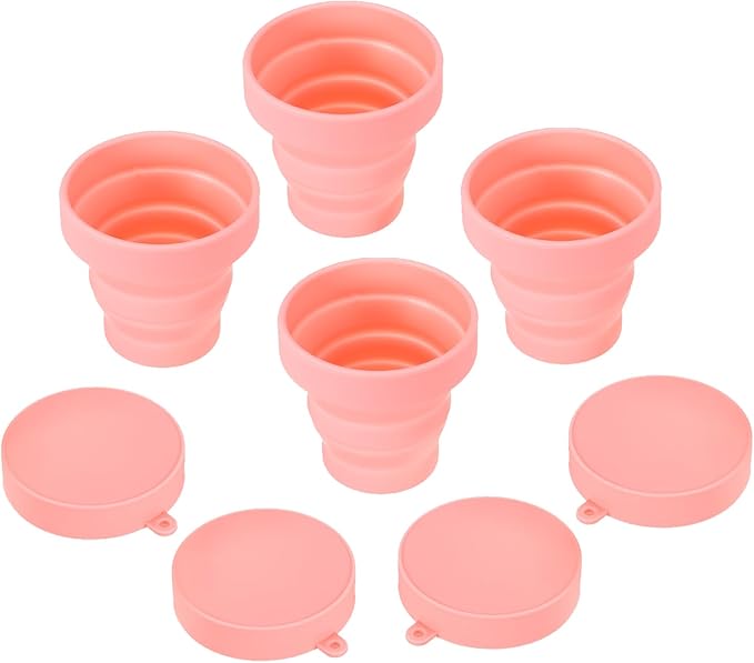 PATIKIL Collapsible Travel Cup, 4 Pack 170mL Travel Folding Water Cup Silicone Mug Portable Drinking Cup for Camping Hiking Outdoor, Pink