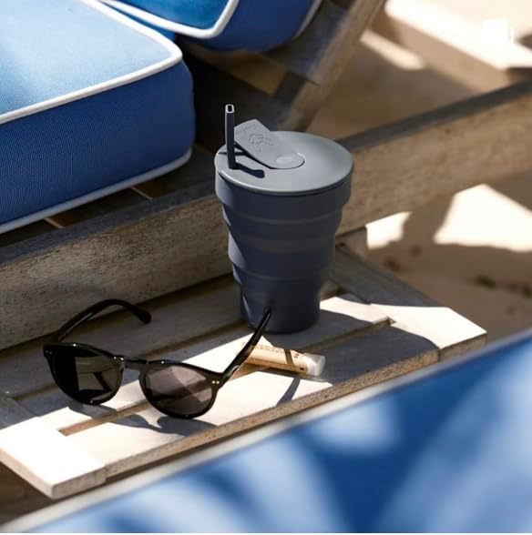 HuNu Collapsible Coffee Cup with Lid - Reusable & Microwave Safe Silicone Collapsible Cup, Foldable Cup, Portable Coffee Travel Mug/Camping Cup (12OZ, Sage Green)*Straw Sold Separately*
