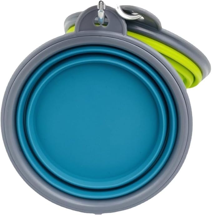 Small Collapsible Dog Bowl 12oz,2 Pack Portable and Foldable Pet Travel Bowls with 2 Carabiners & Lids for Dogs Cats and Small Animals (Blue+Green+Grey, 350ml)