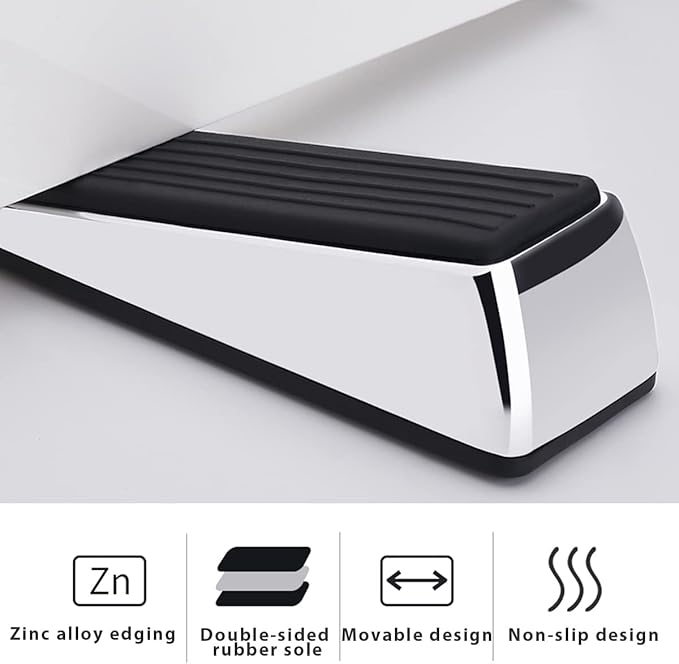 Metal Door Stop, Premium Rubber Heavy Door Stopper, Wedge Stopper, 4Pack, Suitable for Door Clearance of 0.4IN-1.18IN (11mm-30mm)