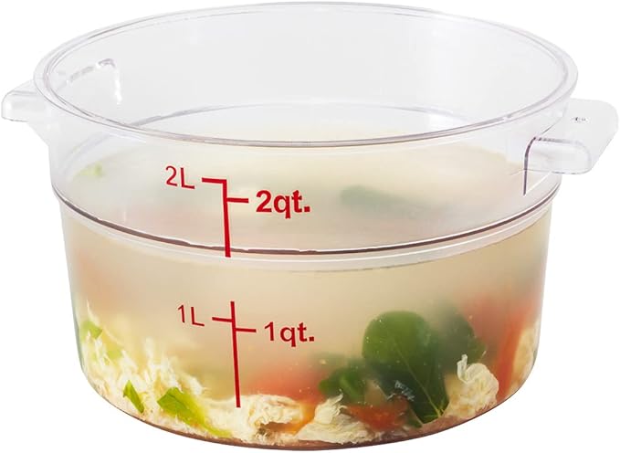Restaurantware Met Lux 2 Quart Food Storage Containers 10 Round Commercial Storage Containers - Lids Sold Separately With Volume Markers Clear Plastic Food Prep Buckets Space-Saving Storage