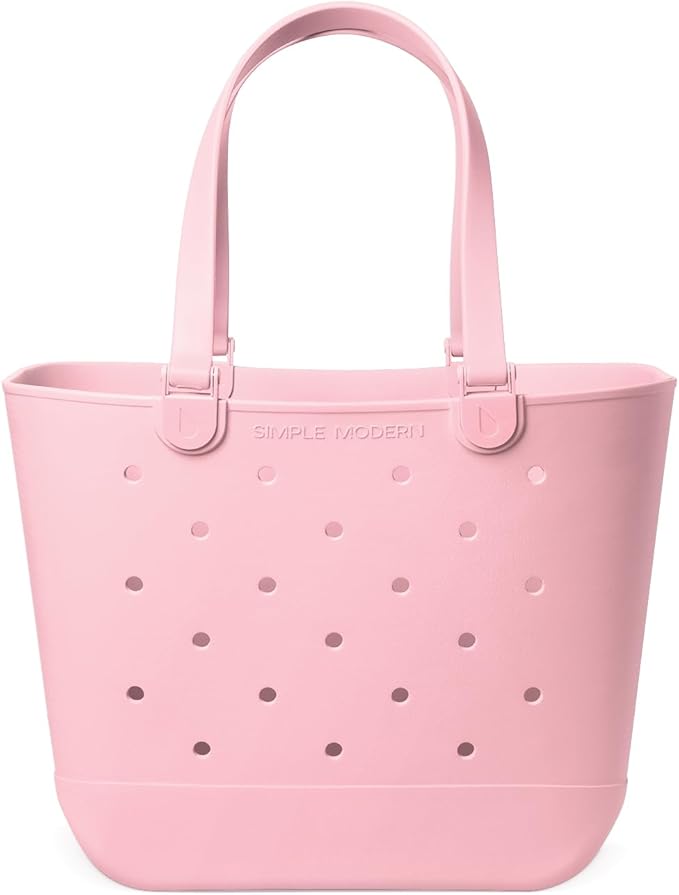 Simple Modern Extra-Large Beach Bag | Waterproof Getaway Rubber Tote with Zipper Pocket for Travel, Pool, Boat, Groceries, Sports | Blush