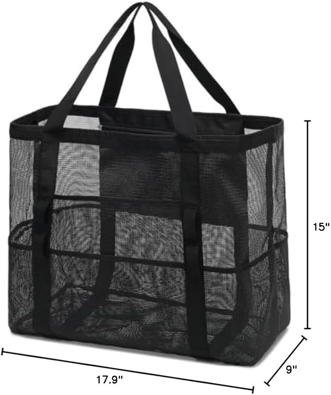 Mesh Beach Bag, Large Beach Tote with Zipper Pocket, Toys Pool Bag for Family Travel Vacation Cruise Essentials