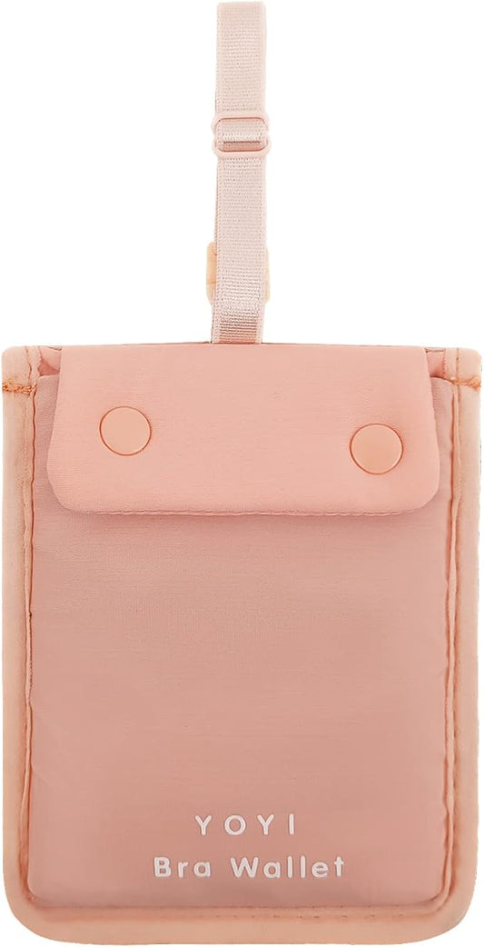 YOYI YOYI RFID Undercover Bra Wallet,Travel Pouch,Secret Pocket - Credit Cards & Money & Valuables with Adjustable,Elastic Strap Suitable for All Bra Sizes Pink -Large