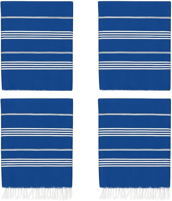 HAVLULAND Turkish Beach Towels Pack 4 – Oversized, Quick-Dry & Sand-Free | Lightweight, Absorbent Bath Towels for Travel, Pool, Vacation & Beach Blanket | 40” x 72” Bulk Set – Blue