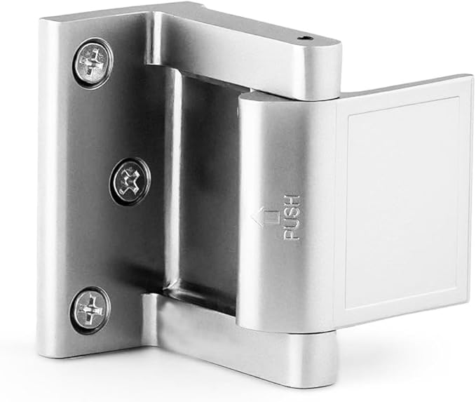 Door Security Lock Zinc Alloy, Door Lock Reinforcer Privacy Door Latch for in-Swinging Doors Extra High Resistance Home, 1pack Satin Nickel
