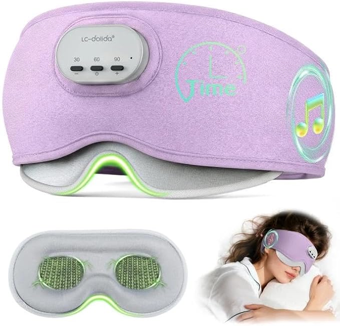 LC-dolida Voice Control Bluetooth Sleep Mask, Bamboo Cotton Bluetooth Sleep Headphones with 3D Zero-Pressure Cups and Timer Setting, Total Blackout Sleep Eye Mask for Side Sleepers, Purple