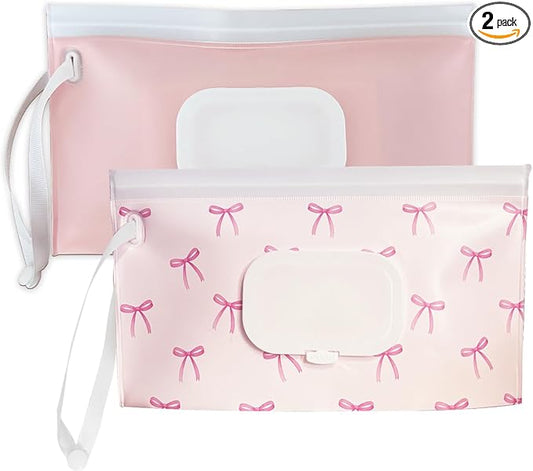 Baby wipes dispenser，portable baby wipes holder for outdoor, Refillable baby wipes container, on the go wet wipe pouch for travel, resuable wipes dispenser for hiking (Pale Pink)
