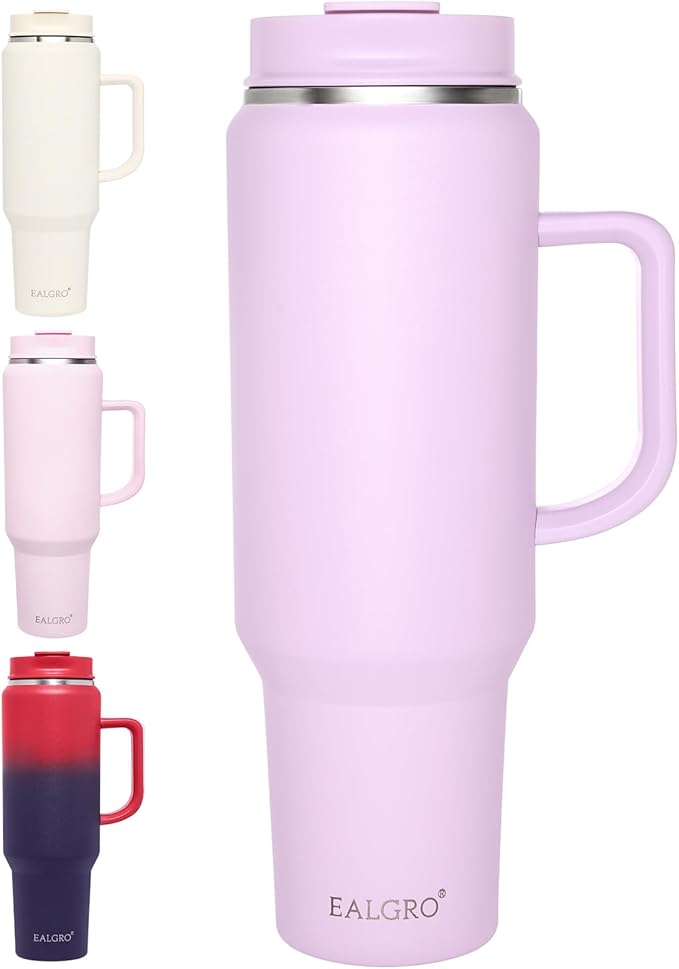 50 oz Tumbler with Handle, Insulated Tumblers with Lid and Straw, Large Metal Sports Water Bottle Jug, Thermal Stainless Steel Travel Coffee Mug Cup, Lavender