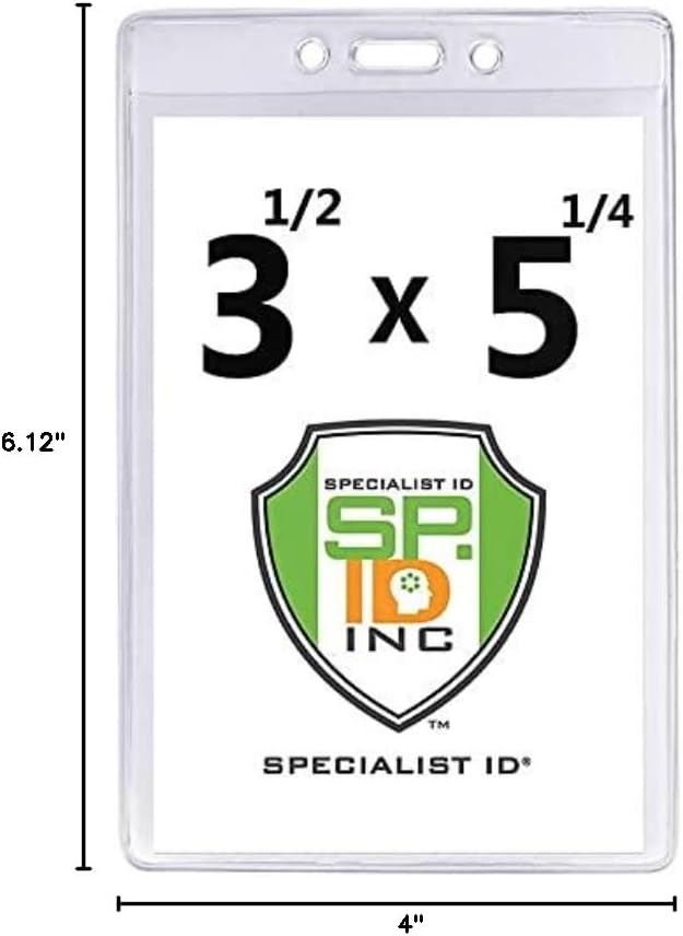 5 Pack - Premium Heavy Duty 3 1/2" X 5 1/4" Extra Large Event Badge Holder (4X6 Outside) - Clear Plastic Name Tag Sleeves, Concert Ticket, Press Pass or Sporting Event Holder by Specialist ID