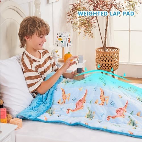 yescool Weighted Blanket 3 Pounds Weighted Lap Blanket, Glow in The Dark Dinosaur Heavy Blankets, Warm Minky Weighted Throw Blanket Gifts for 20-40lbs, 36"x48"
