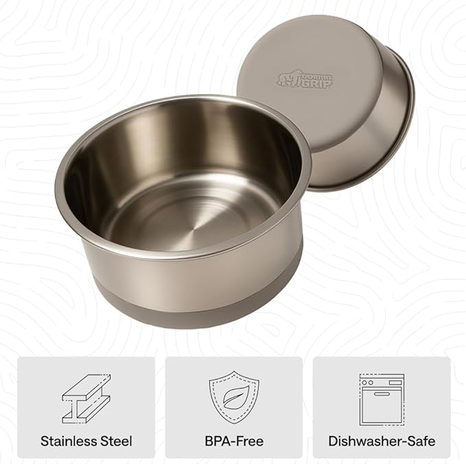 GORILLA GRIP Dog Bowls, Heavy Duty 304 Stainless Steel, Holds 4 Cups Each (32 fl oz) Food and Water Bowl for Feeding Dogs and Cats, Dishwasher Safe, Rust Resistant, BPA Free Rubber Base Set of 2 Beige