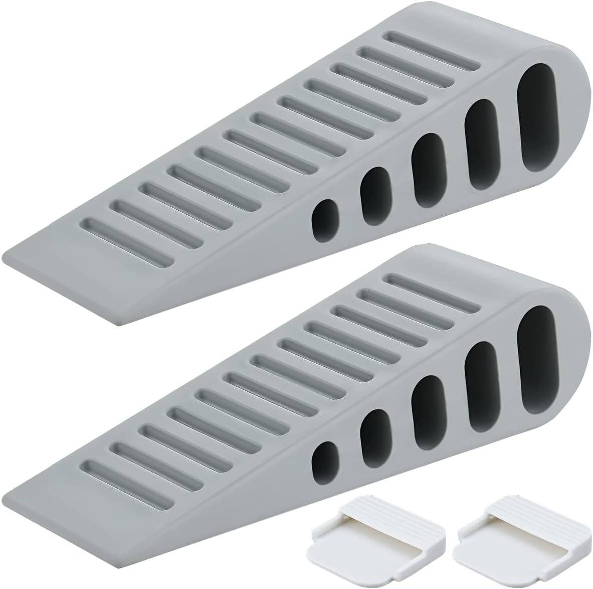 JQK Rubber Door Stopper Wedge, Grey 2 Pack Soft TPR Premium Door Stops for Bottom of Heavy Duty Door on Tile, Concrete, Carpet, Wooden Floor, DSB61-GY-P2