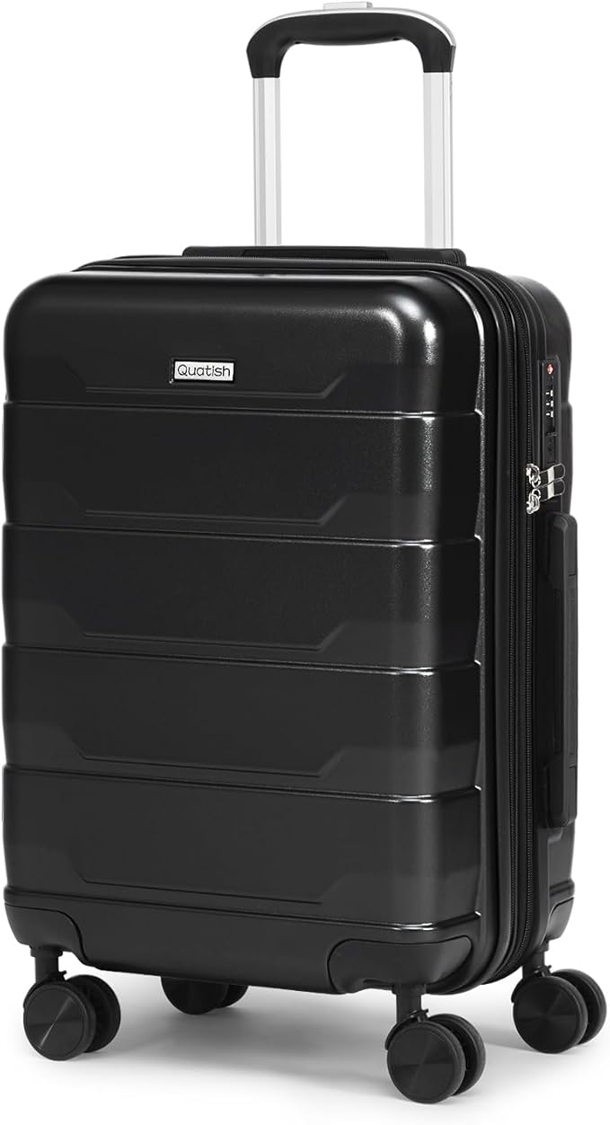 Quatish Carry On Luggage 22x14x9 Airline Approved with Spinner Wheels, 22 inch Expandable Hard Shell Suitcase with TSA Lock, Smooth Rolling Wheel for Lightweight Travel for Men Women, Black