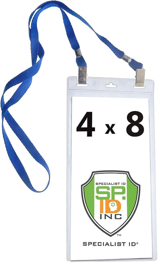 5 Pack - Extra Large 4 x 8 Inch Ticket & Event Credential Badge Holders with No Twist Double Sided Lanyards with Two Bulldog Clips, by Specialist ID (Royal Blue)