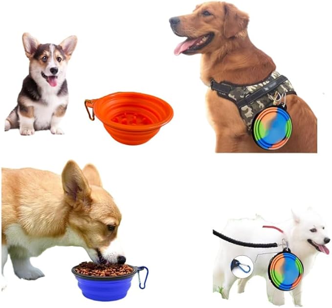 Silicone Collapsible Dog Bowl,2 Pack Pet Travel Foldable Bowl with Carabiners 12oz, Portable Essential Set for Walking, Travel, and Hiking
