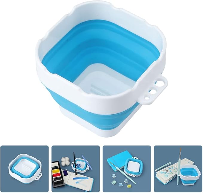 Wakauto Collapsible Paint Brush Washer Cup - Silicone Foldable Brush Cleaner & Holder for Watercolor, Acrylic, Oil Painting, Portable Water Bucket with Non-Slip Grip