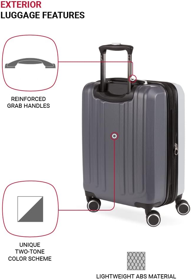 SwissGear Duet Expandable Luggage, Hard Shell Carry-On Luggage with Spinner Wheels