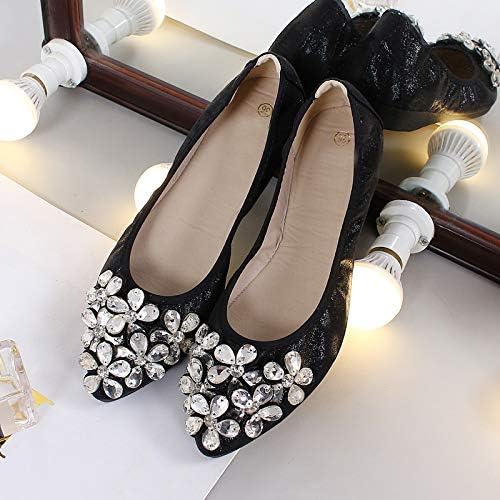 Lauthen.S Women Foldable Ballet Flats, Pointed Toe Wedding Rhinestone Slip on Flat Shoes