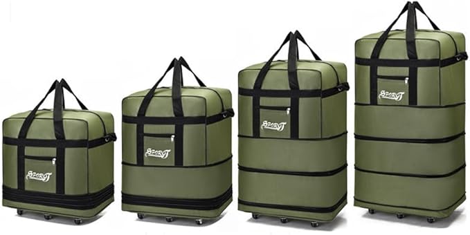 Expandable Extra Large Travel Oxford Duffel Bag with Wheels Waterproof Lightweight Traveling Foldable Suitcase (Brown, L - 6 wheels)