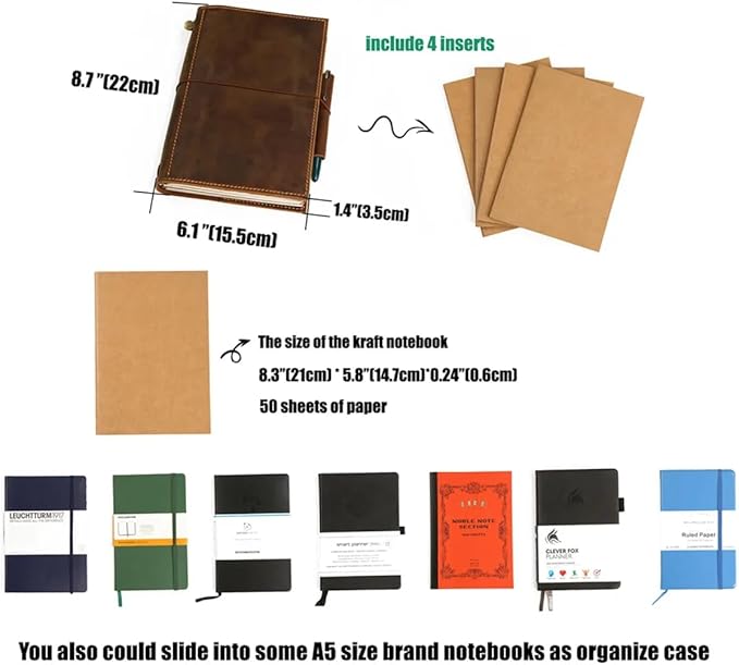 Personalized leather travel journal A5 refillable notebook/leather passport boarding pass holder/leather travel organizer NA505TZ
