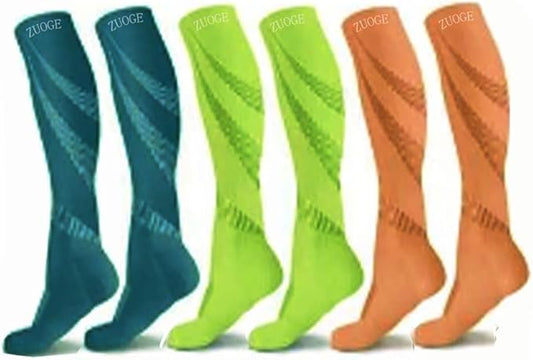 zuoge 6 Pairs Compression Socks Pack - Best Medical, Nursing, Travel & Flight Socks - Running & Fitness - 15-20mmHg