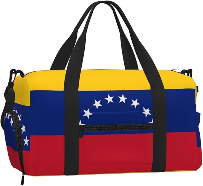 Flag of Venezuela Print Gym Bag with Shoe Compartment for Women Men, 17.7in Sports Duffle Weekender Tote, Overnight Travel Duffel Bag Carry On