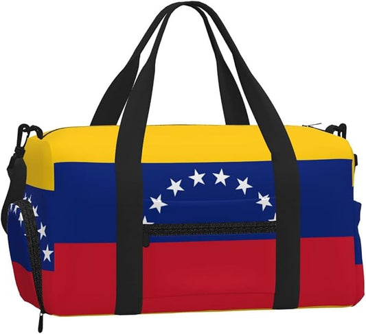 Flag of Venezuela Print Gym Bag with Shoe Compartment for Women Men, 17.7in Sports Duffle Weekender Tote, Overnight Travel Duffel Bag Carry On