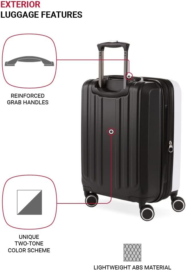 SwissGear Duet Expandable Luggage, Hard Shell Carry-On Luggage with Spinner Wheels