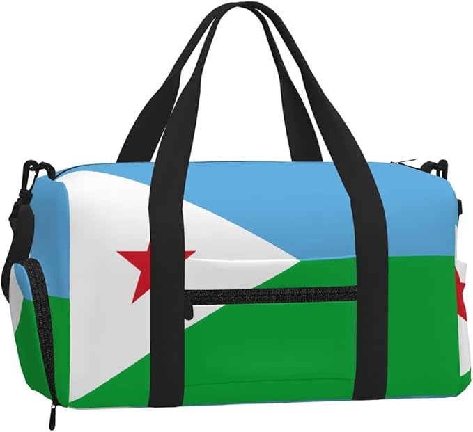 Flag of Djibouti Print Gym Bag with Shoe Compartment for Women Men, 17.7in Sports Duffle Weekender Tote, Overnight Travel Duffel Bag Carry On
