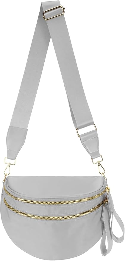 Pure Colour Crossbody Bag Bum Bag for Women,Spacious Purse Fanny Packs Belt Bag,Oversized Bum Bag (Colour Bum Bag-Light Grey)