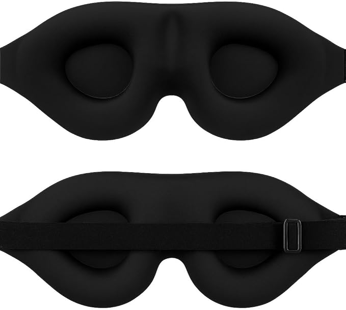 3D Comfortable Sleep Mask, Black, Ultra Soft Light Blocking Eye Cover for Men and Women, Eyelash Friendly Design