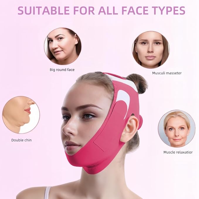 Graphene V-Line Mask Chin Up Mask V Shaped Face Mask Chin Strap for Sleeping,Jawline Shaper,red,Medium