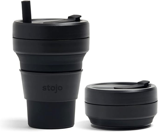 STOJO Collapsible Travel Cup - Reusable To-Go Pocket Size Silicone Bottle for Hot and Cold Drinks - Perfect for Camping - Microwave & Dishwasher Safe (Ink, 24, ounces)