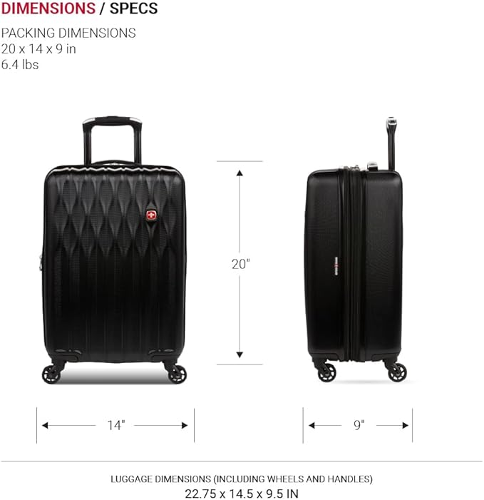 SwissGear 8018 Expandable Luggage, Hard Shell Carry-On Luggage with Spinner Wheels