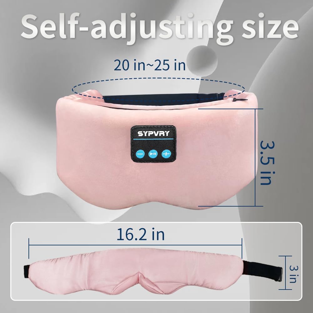 Bluetooth Sleep Mask Wireless Headphones Bluetooth Eye Mask for Side Sleepers SYPVRY Blackout Eye Mask with Headphones Speaker for Airplane,Travel, Pink