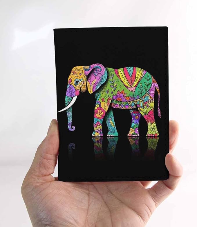 Ornate Elephant Passport Holder for Travel Zentangle Flower Africa Animal PU Leather Passport Cover Wallet Cute Passport Card Holder for Women and Men