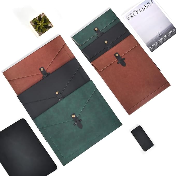 Black PU Leather Thick File Folder, Snap Closure File Organizer, Thickened Important Document Folder, Document Organizer, Laptop Sleeve Notebook Case, A4 Envelopes Filing Folder
