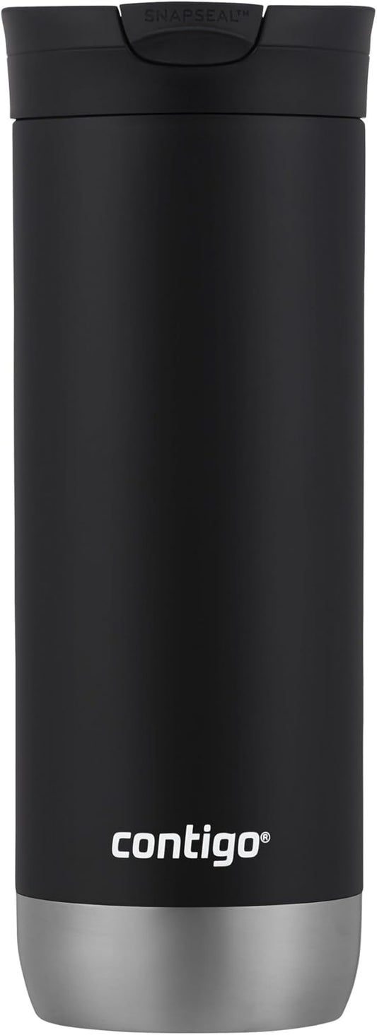 Huron Vacuum-Insulated Stainless Steel Travel Mug, 16oz Licorice - Leak-Proof Lid for Hot/Cold Beverages, Fits Most Cup Holdersand Brewers
