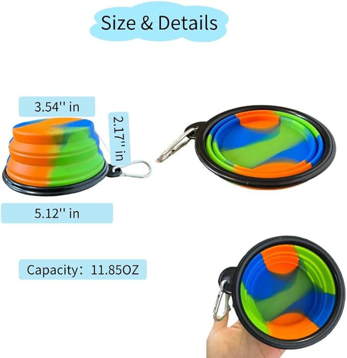 Silicone Collapsible Dog Bowl,2 Pack Pet Travel Foldable Bowl with Carabiners 12oz, Portable Essential Set for Walking, Travel, and Hiking